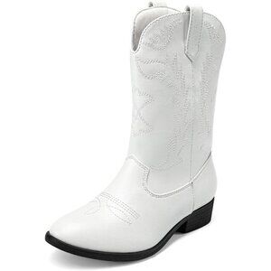 🆕Kids Dark White  Toddler Little Cowboy Western Square Toe Riding Calf Boots